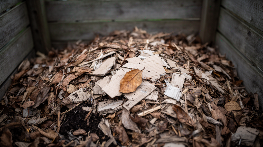 A close-up of a dormant, dry compost pile with no visible heat or activity, illustrating a starving compost pile.